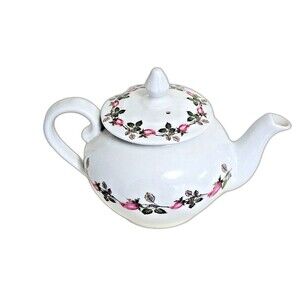 Vintage French Apilco personal teapot rosebud design 3X7 porcelain shabby